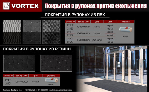 Противоскользящий коврик ПВХ Vortex Полоска 2,3 мм 0,9*10 м черный 22165 фото 4